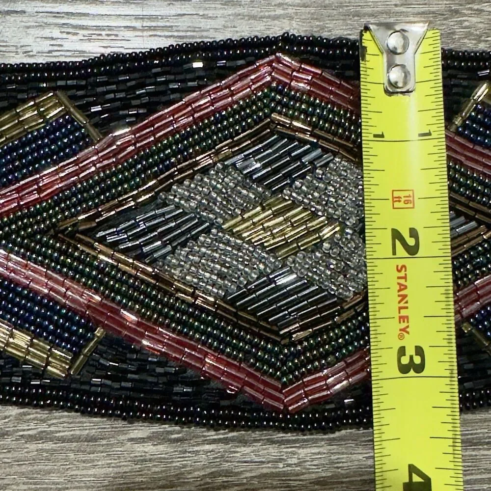 Vintage Lindsey Blake Beaded Belt Art Deco Boho Cummerbund Waist Geometric M/L